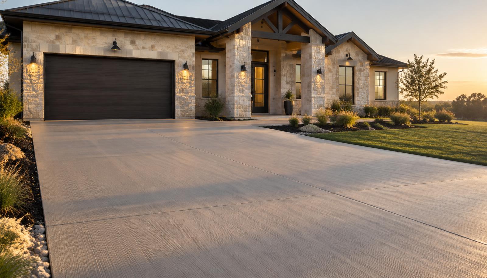 Illustrative image of a broom-finished concrete driveway at a Texas home