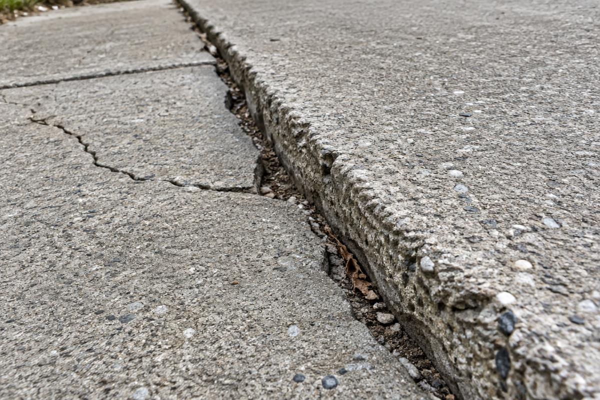 Concrete Repair — Illustrative image of cracked, uneven residential concrete panels
